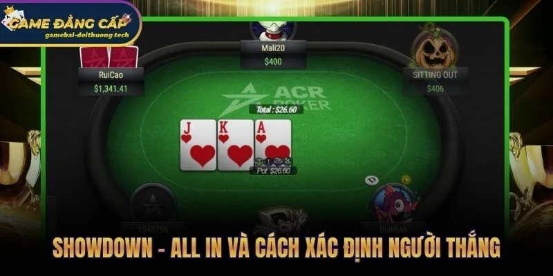 Showdown và cơ chế side pot khi all-in tại bàn Poker