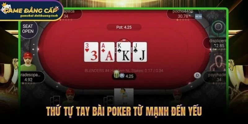 Bảng xếp hạng 10 tay bài luật chơi Poker từ Royal Flush đến High Card